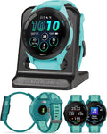Garmin Forerunner 165 Music GPS Smartwatch, Turquoise | AMOLED Display, Daily Workouts, Music | Signature Series Modern Power Stand Bundle