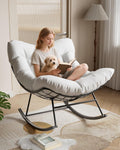 Patio Rocking Chair Indoor and Outdoor, Metal Lounge Rocker with Thick 6'' Cushion,350 Lbs Capacity,White Cushion