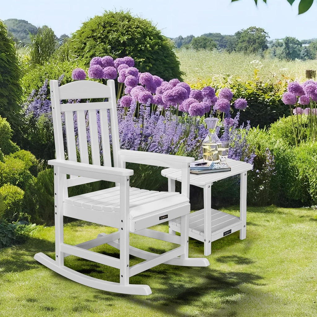 VINGLI 450 lbs Capacity HDPE Outdoor Rocking Chair - Durable, Weather-Resistant Patio Rocker for Garden, Lawn, and Deck, White