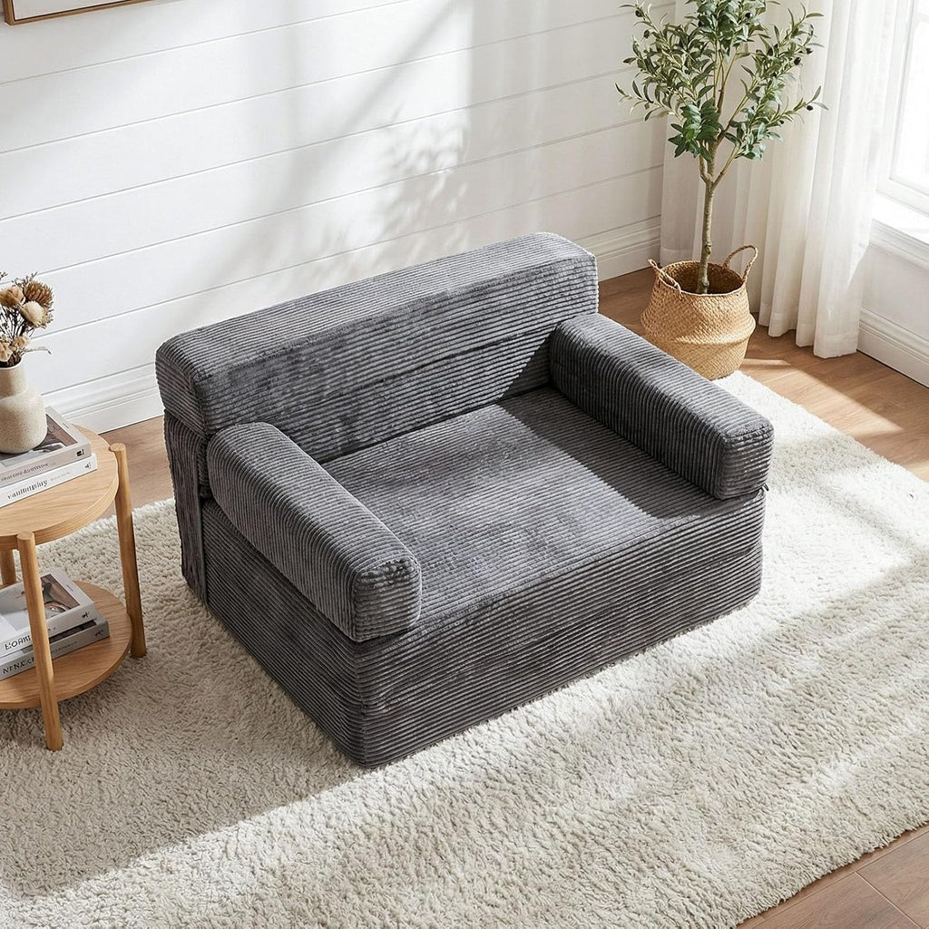 YEPDIN Folding Sofa Bed,Convertible Sofa Bed with Armrest Foldable Sleeper Chair, Portable Folding 4-in-1 Floor Sofa with Convertible Lounge Chair for Living Room,Bedroom,Washable Cover,Grey Single