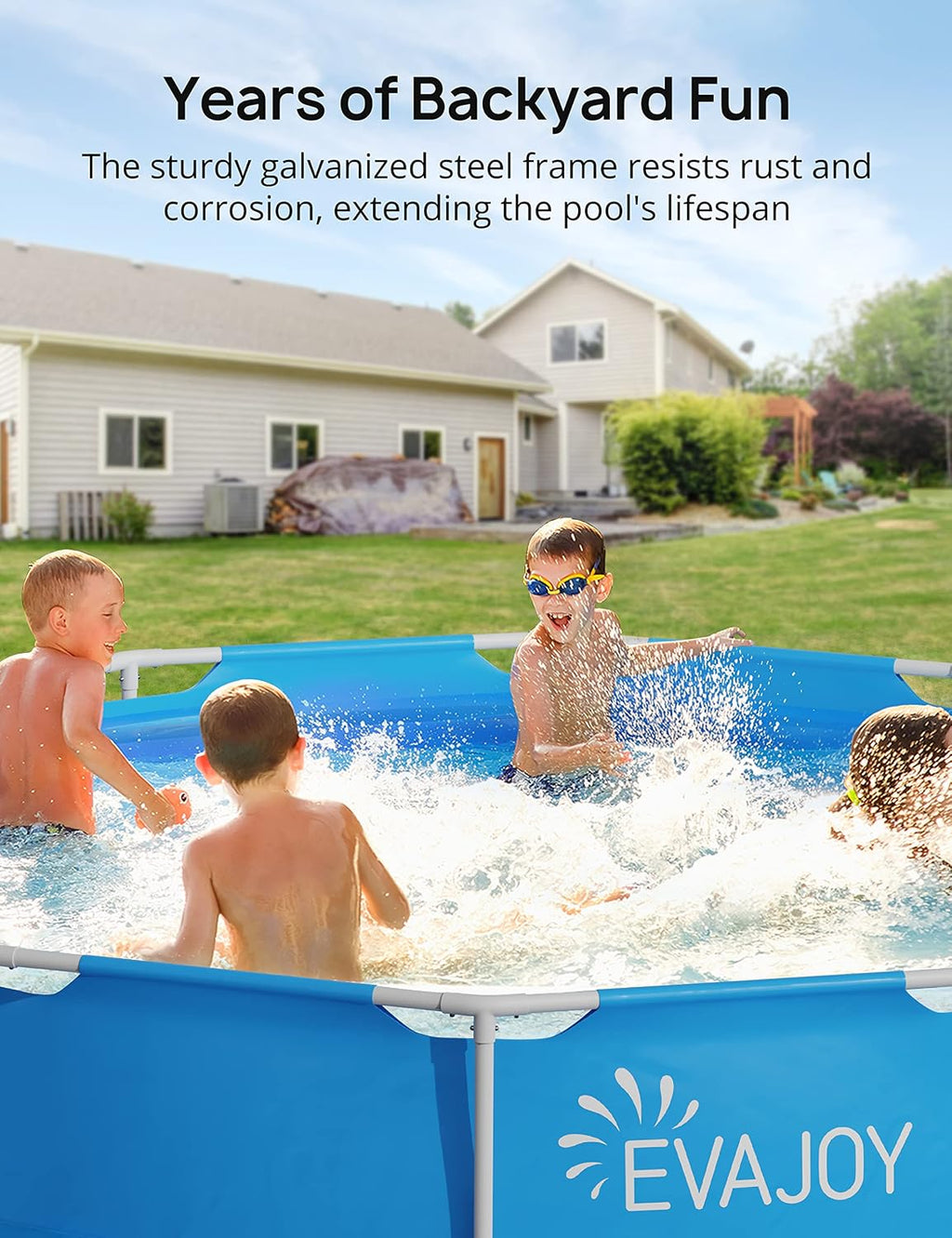 EVAJOY 12ft x 30in Metal Frame Swimming Pool, Outdoor Round Above Ground Pool with Steel Frame, Heavy-Duty PVC, Easy Assembly for Backyard, Garden, Lawn