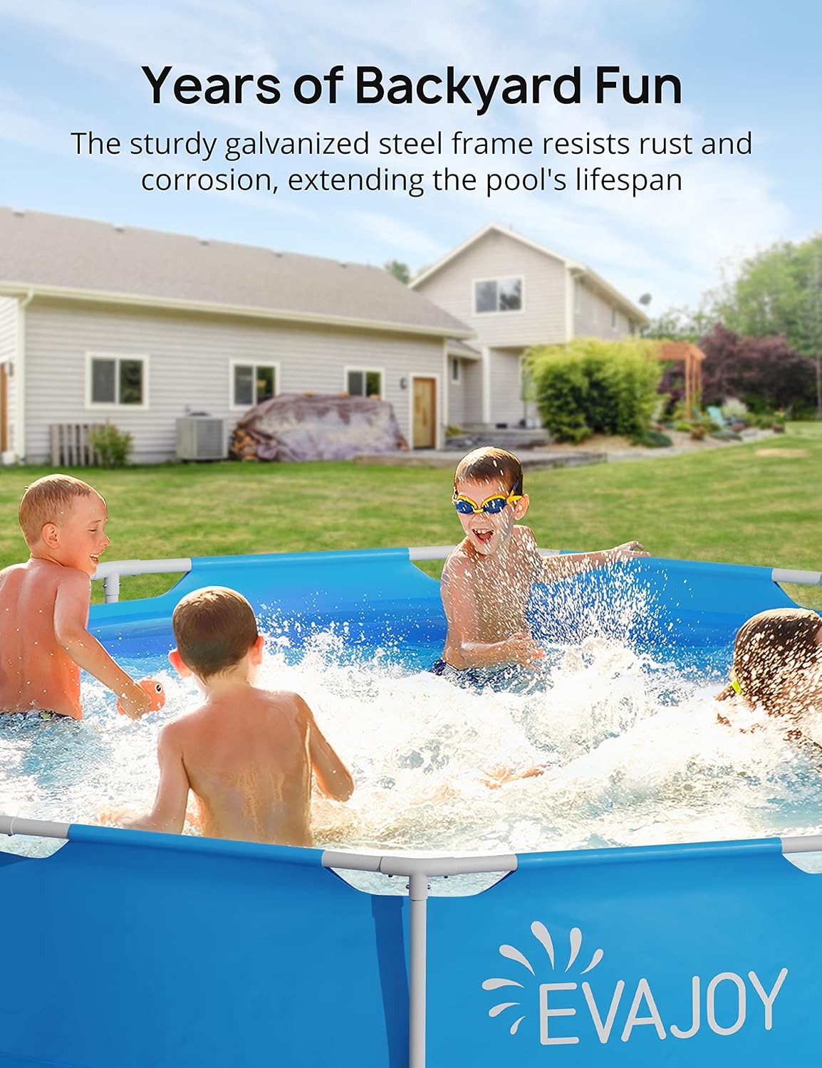 EVAJOY 12ft x 30in Metal Frame Swimming Pool, Outdoor Round Above Ground Pool with Steel Frame, Heavy-Duty PVC, Easy Assembly for Backyard, Garden, Lawn