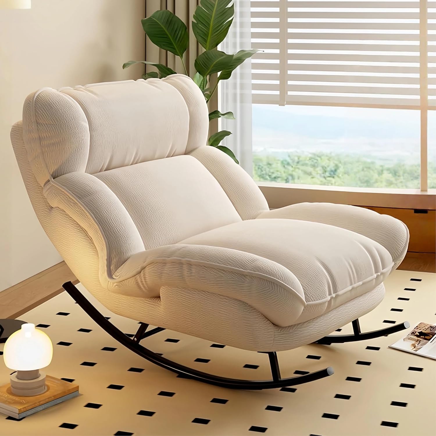 Sofa Rocking Chair Metal Frame with Adjustable Backrest Comfortable Decorative Chair Modern Ergonomic Sofa for Living Room Bedroom