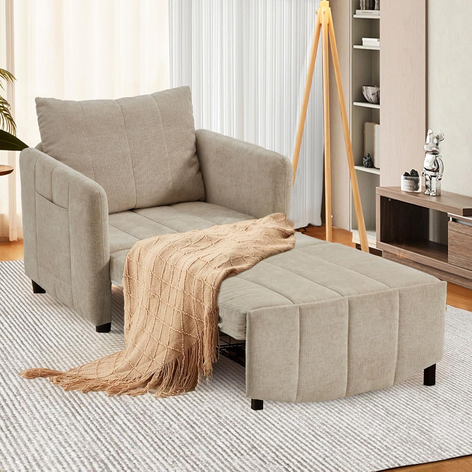 ZZW Sleeper Chair 84' Extra Long Convertible Chair Bed Upgraded 3-in-1 to 4-in-1 Pull Out Chair & Single Sofa Bed for Adult Sleeping Chairs for Living Room & Small Space