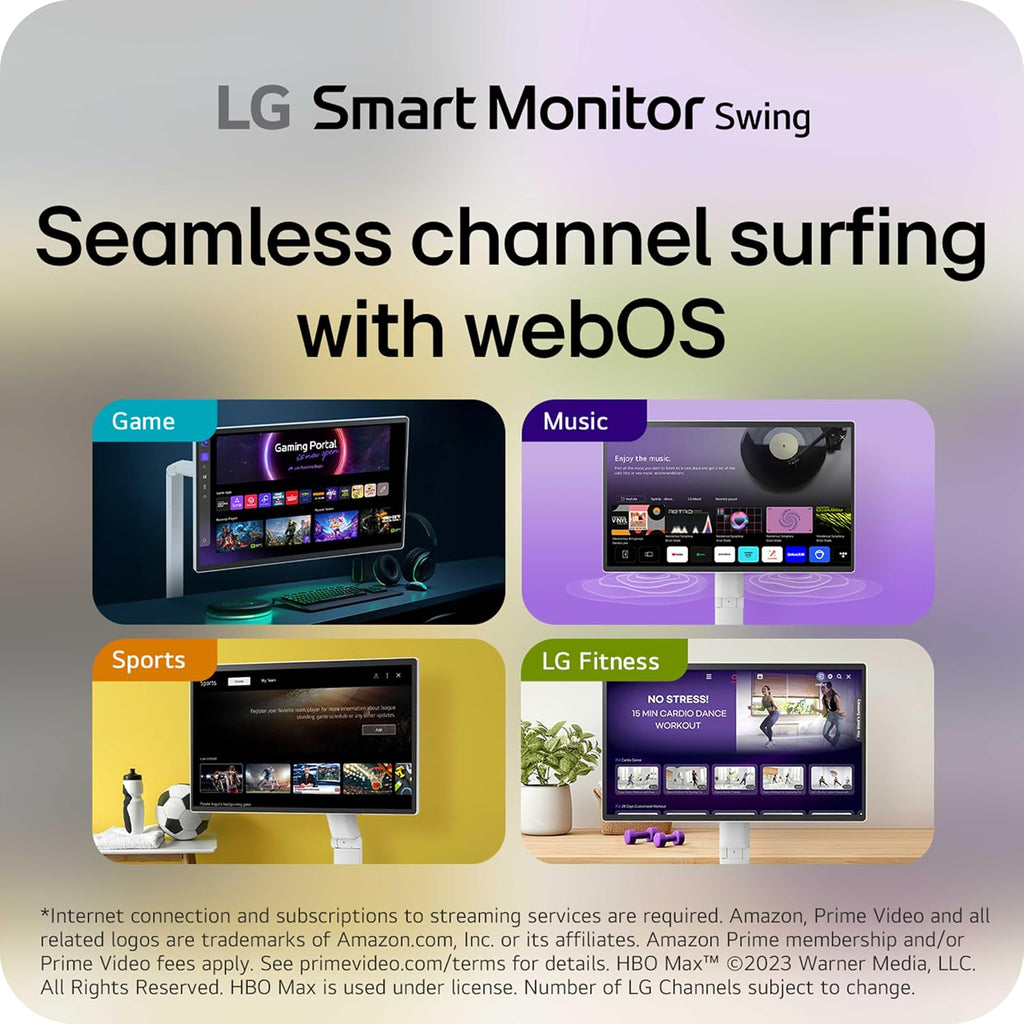 LG Smart Monitor Swing 32U889SA-W 32' 4K UHD 3840x2160 IPS Touchscreen on a Fully Adjustable Wheeled Base HDR10, webOS, Built-in Speaker, HDMI, USB Type-C, Tilt/Height/Swivel/Pivot Stand,White Renewed