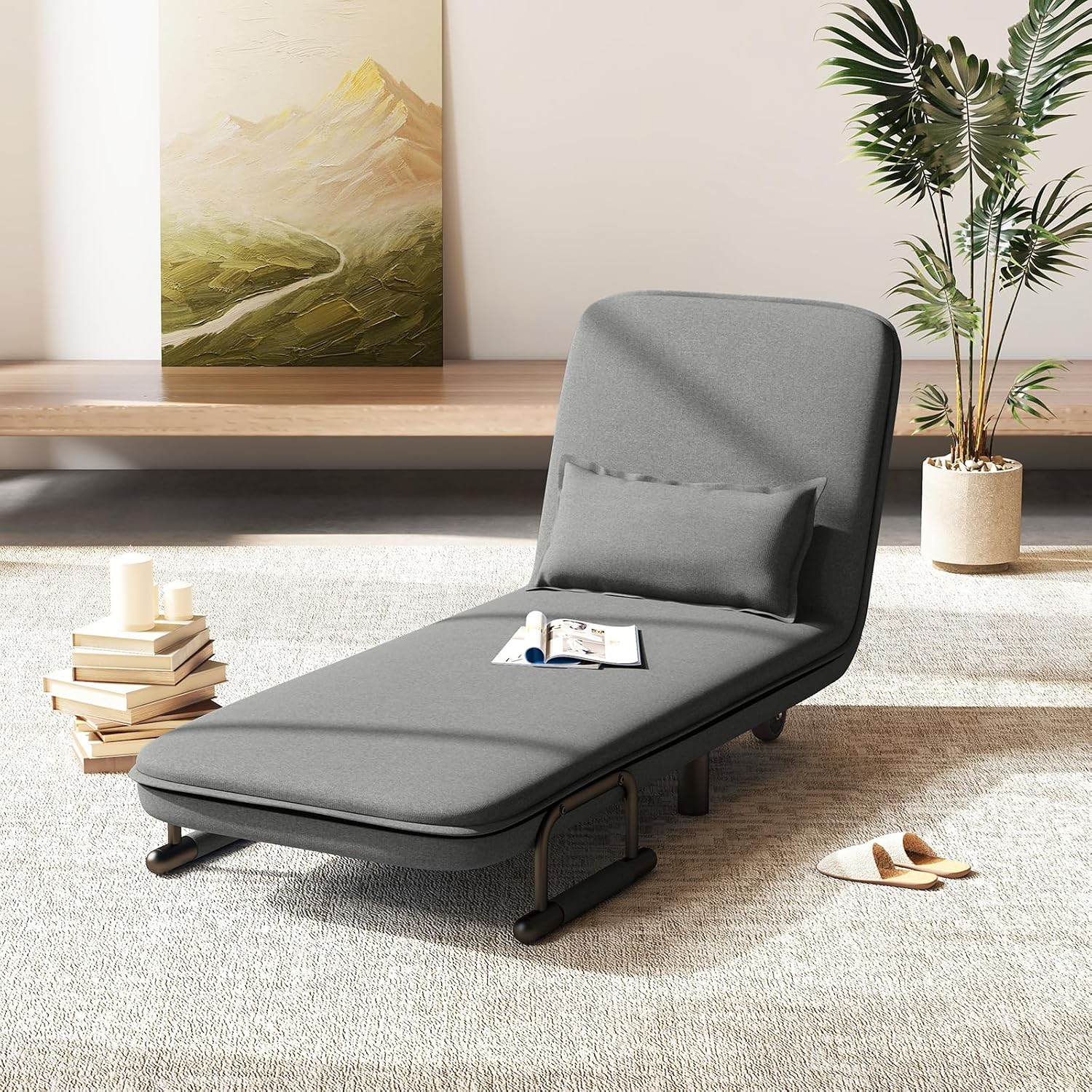 Giantex Convertible Sofa Bed, 3-in-1 Folding Sleeper Chair with 5-Position Adjustable Backrest, Wheels, 2 Legs, Recliner Chaise Lounge with Pillow, Armchairs for Nursery Living Room Office (Gray)