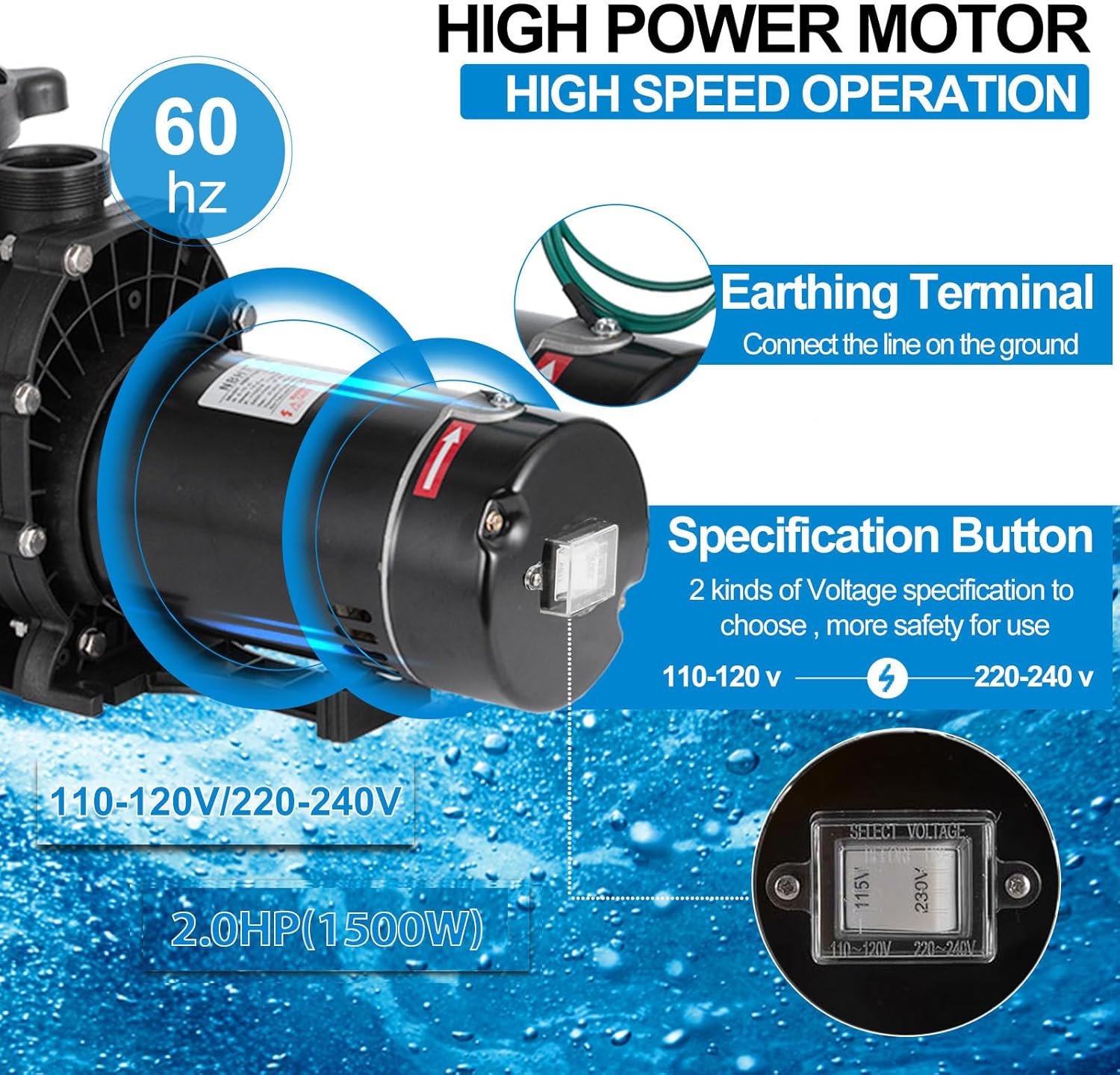 Leomru 2 HP Pool Pump 6800 GPH Self Priming in/Above Ground Swimming Pool Pump 110V/220V Dual Voltage Single Speed Pumps with Strainer Basket 6Pcs Connectors