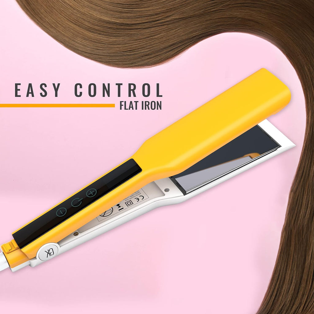 GK HAIR Global Keratin Easy Control Titanium Styling Flat Iron 360 Degree Swivel Cord Auto Shutoff Professional Straightener Digital Touch Screen Large Titanium Plates Adjust 90C-232C - All Hair Types