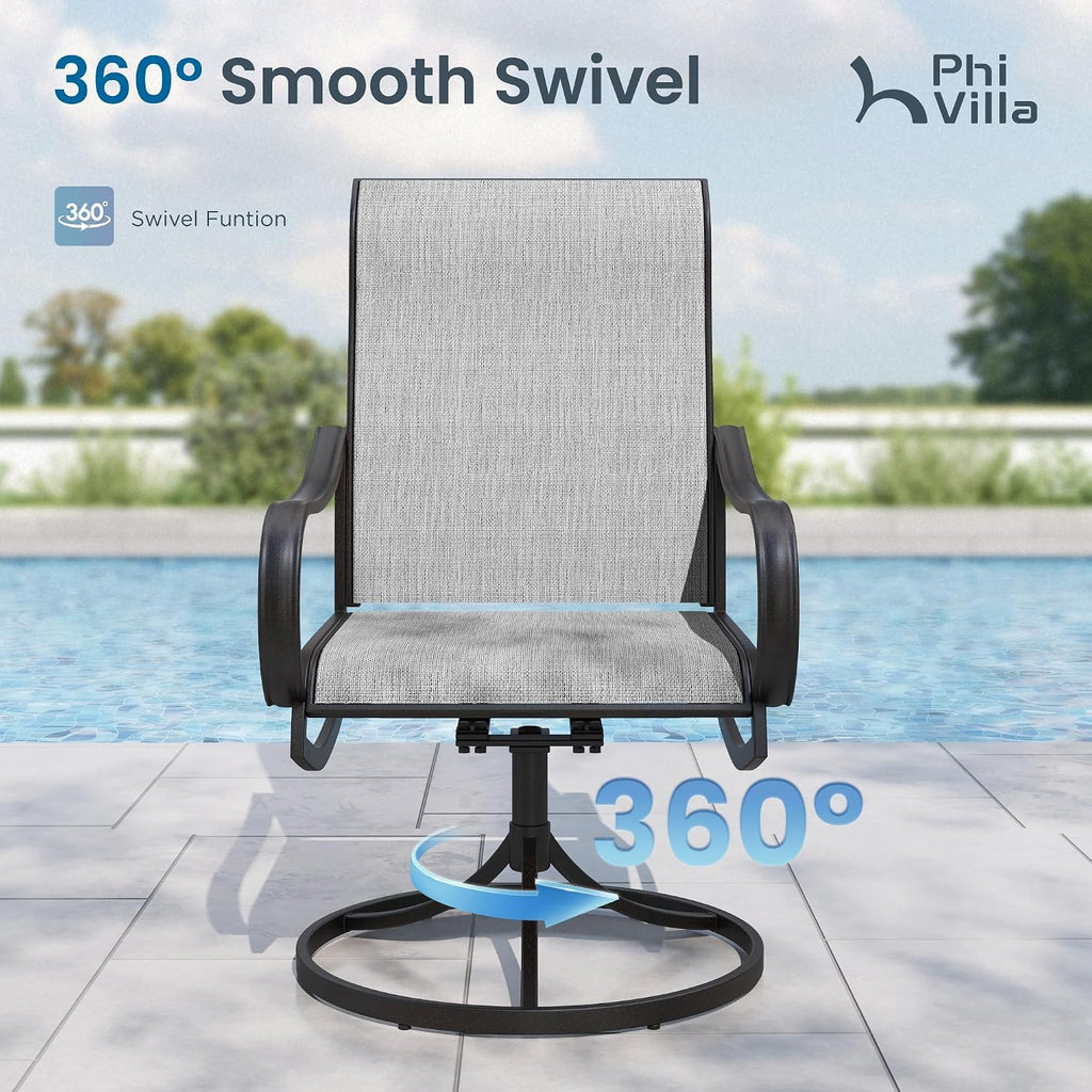 PHI VILLA 5 PCS Patio Dining Set with Outdoor Swivel Dining Chairs (Gray) and 37'x 37' Metal Steel Dining Table, All Weather Patio Dining Furniture Set for Poolside Deck Lawn Garden