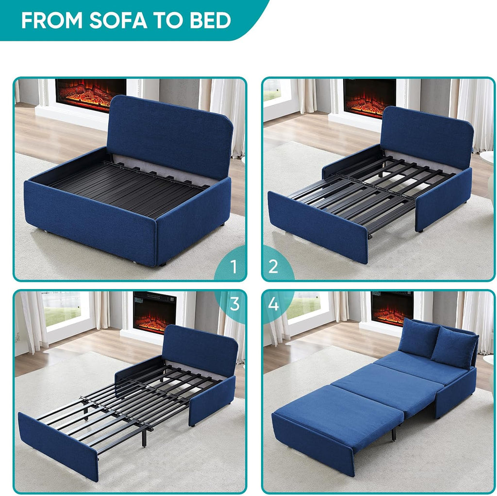 BALUS 43' Width Twin Pull Out Sofa Bed Sleeper Couch with Pullout Beds, 2 in 1 Convertible Linen Sleepers Sofa Single Chair with Pillows and 3.9' Foldable Mattress for Small Space Apartment Loft, Blue