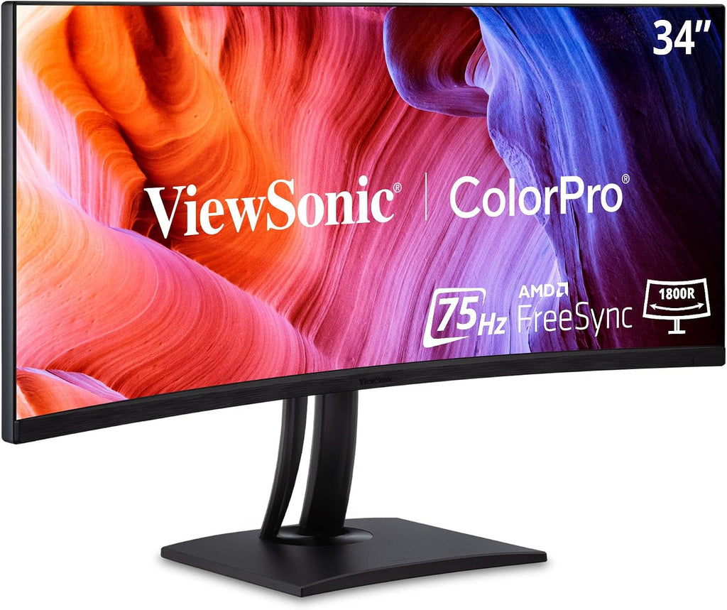 ViewSonic VP3456A 34 Inch 1440p Ultrawide ColorPro Monitor, Curved Display with 100% sRGB and Pantone Validated for Professional Graphic Design, Advanced Ergonomics, 100W USB-C, HDMI, and DP Inputs