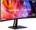ViewSonic VP3456A 34 Inch 1440p Ultrawide ColorPro Monitor, Curved Display with 100% sRGB and Pantone Validated for Professional Graphic Design, Advanced Ergonomics, 100W USB-C, HDMI, and DP Inputs