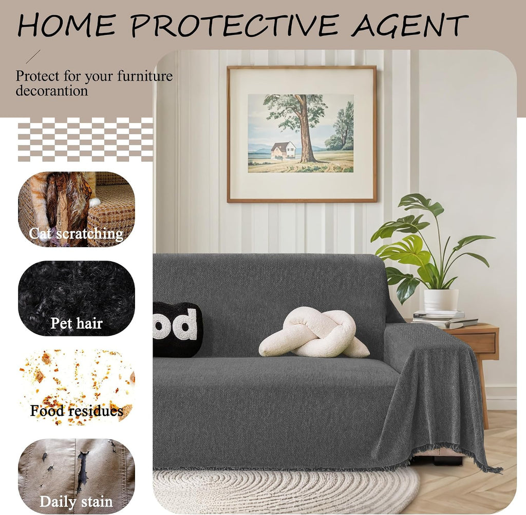 ALIECOM Corner Sectional Couch Covers L Shape Sofa Cover with Tassel Chenille Soft Thick U Shaped Sectional Slipcovers Washable Furniture Protector for Pets Dogs Cats (Dark Grey, 91x275 Inch)