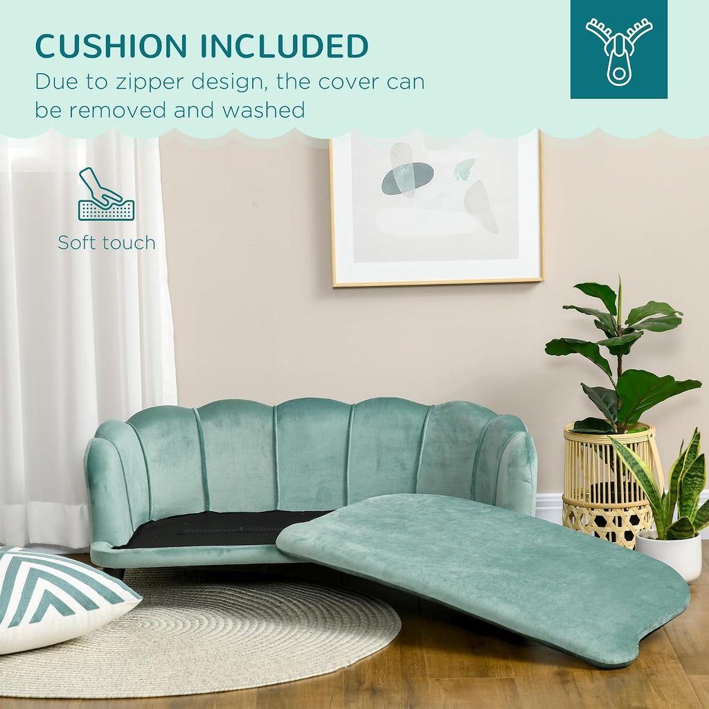 PawHut Velvet Large Dog Couch with Foam Cushion, Soft and Cute Bed with Pearl Design, Sofa for Big and Medium Dogs, Green