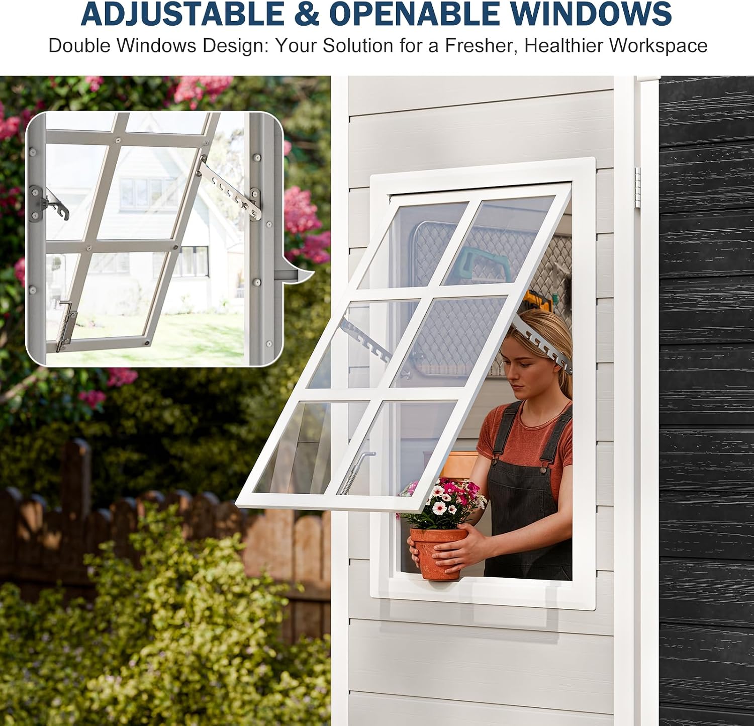 CDCASA 8x6 FT Resin Storage Shed, Large Waterproof Outside Plastic Tool Storage Sheds with Floor & Adjustable Openable Windows, Lockable Door for Backyard Patio Lawn, Dove Grey