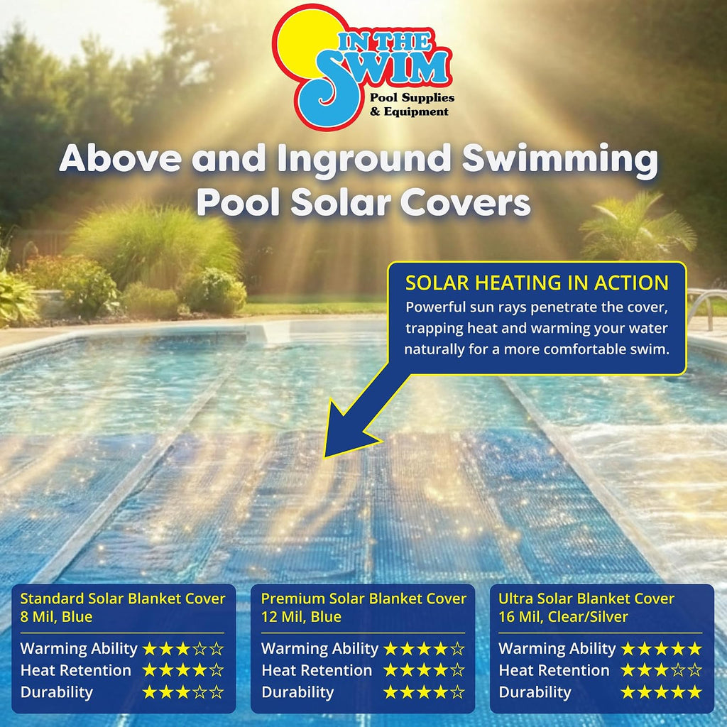 In The Swim 24' x 44' Premium Blue Rectangle Solar Pool Cover 12 Mil for Solar Heating Above Ground Pools and Inground Pools