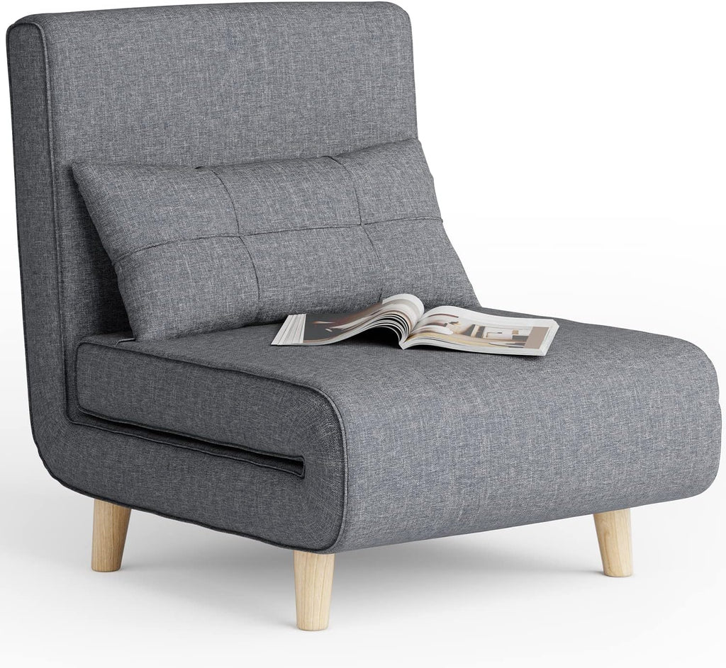 Aiho 3 in 1 Sleeper Chair Bed, Convertible Chair Bed Futon Sofa with Adjustable Backrest, Accent Chair for Apartment/Bedroom/Office, Dark Grey