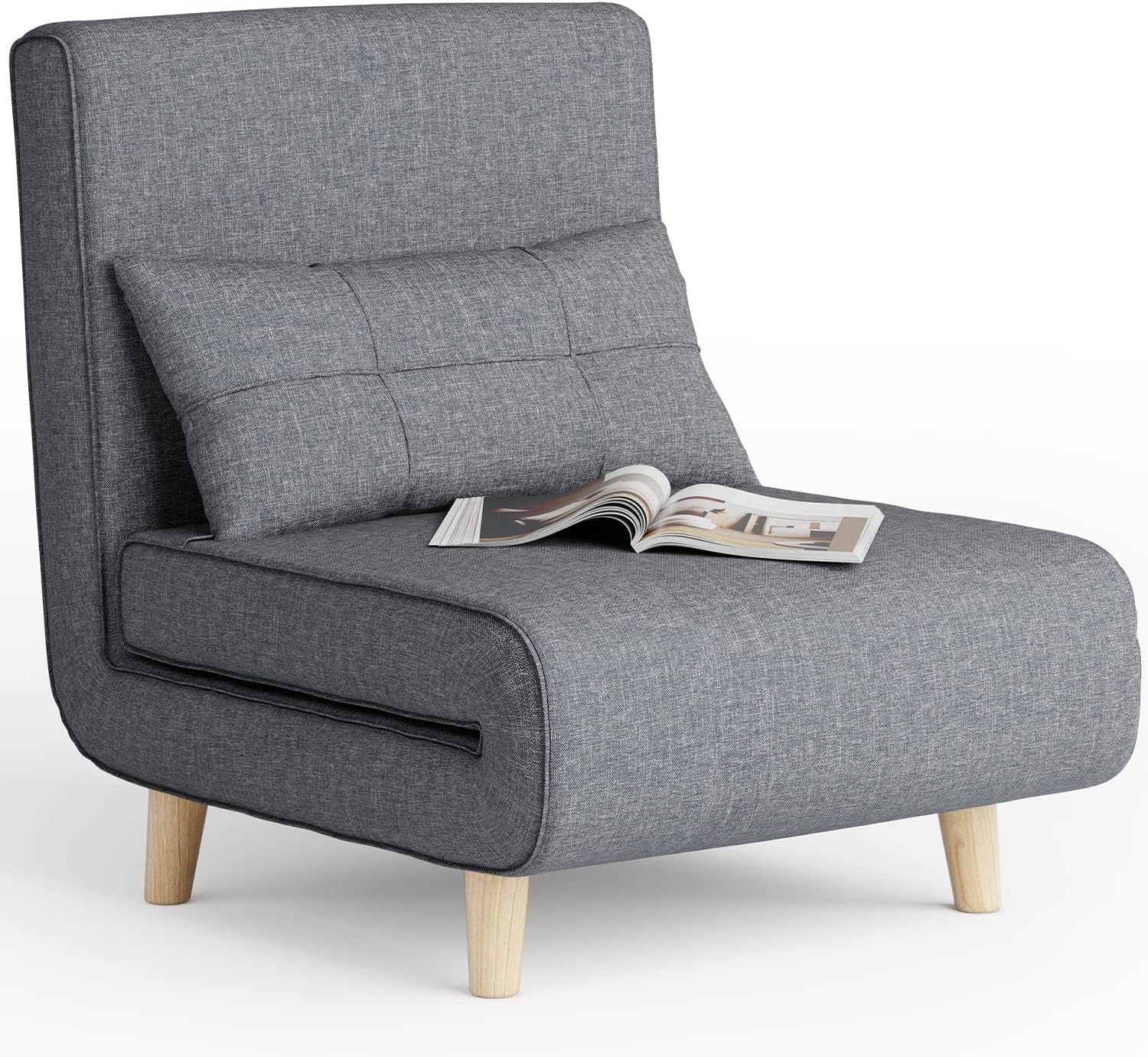 Aiho 3 in 1 Sleeper Chair Bed, Convertible Chair Bed Futon Sofa with Adjustable Backrest, Accent Chair for Apartment/Bedroom/Office, Dark Grey