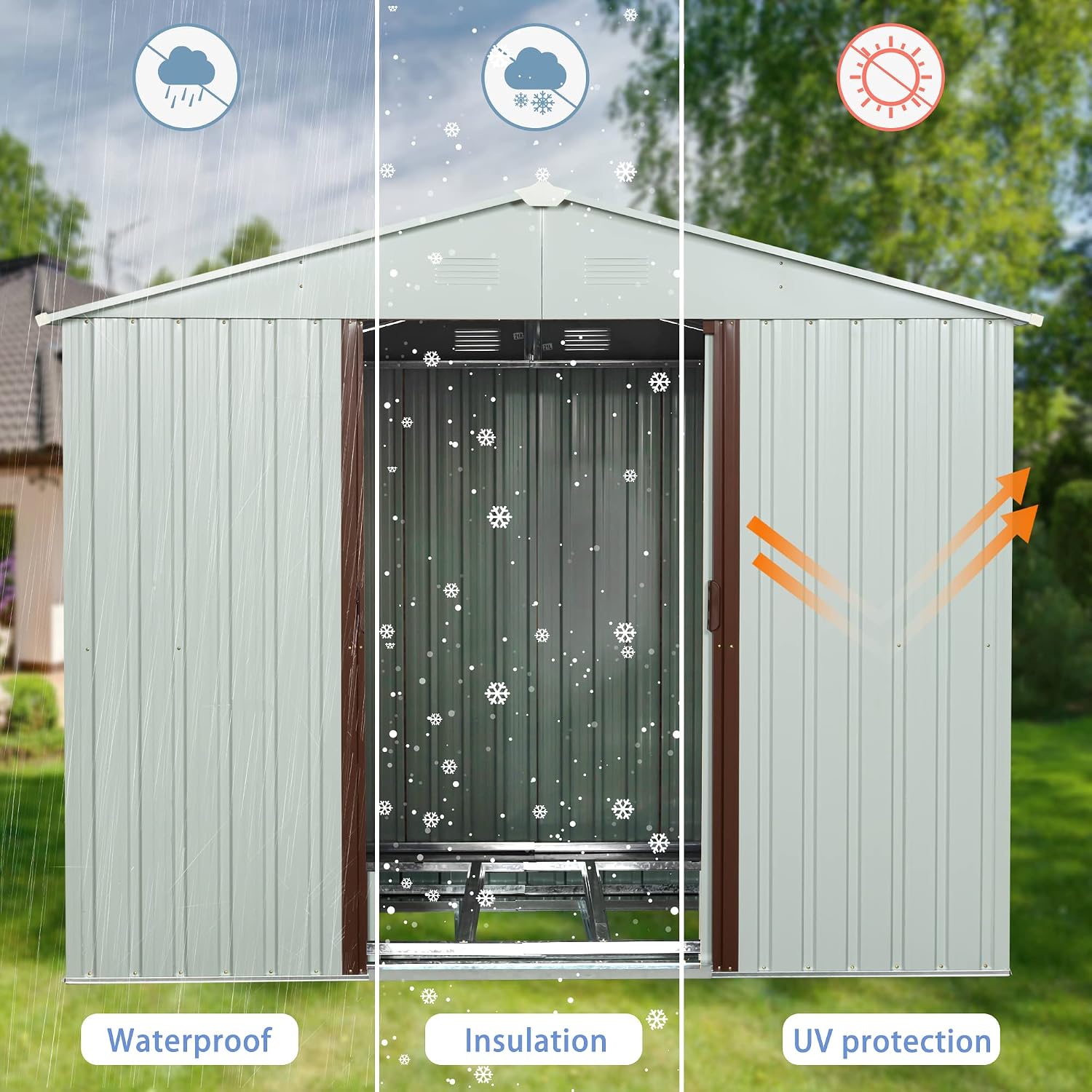6 x 4 Ft Outdoor Storage Shed, Sturdy Metal Garden Shed with Base Foundation, Waterproof Patio Tools Shed Storage House with Sliding Doors for Backyard Lawn, White