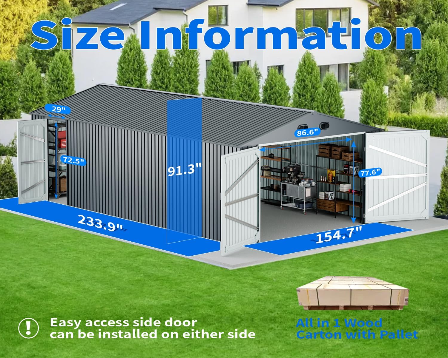 20 x 13 FT Outdoor Storage Shed, Large Metal Garden Tool Shed with 2 Lockable Doors, Outdoor Storage Building with 4 Air Vents, Garage House Waterproof for Car, Truck, Bike, Tool, Black