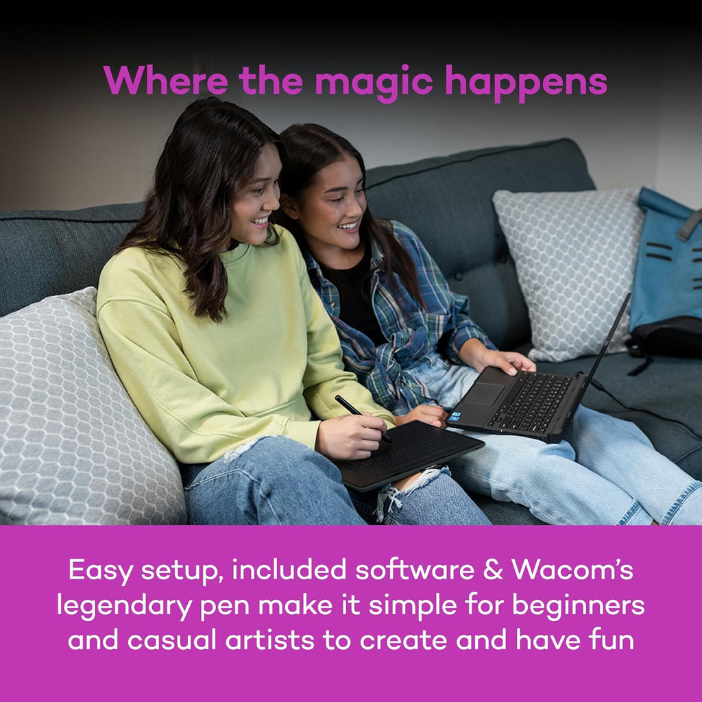 Wacom Intuos Medium Bluetooth Graphics Drawing Tablet, Portable for Teachers, Students and Creators, 4 Customizable ExpressKeys, Compatible with Chromebook Mac OS Android and Windows - Black