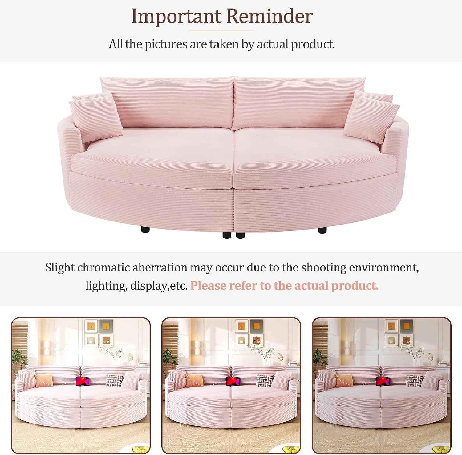 Merax 102.3' Oversized Double Chaise Lounge Indoor, Comfy Corduroy Upholstered Loveseat Sleeper Sofa Bed, Deep Seat Cloud Couch with USB Ports and Throw Pillows for Living Room, Pink