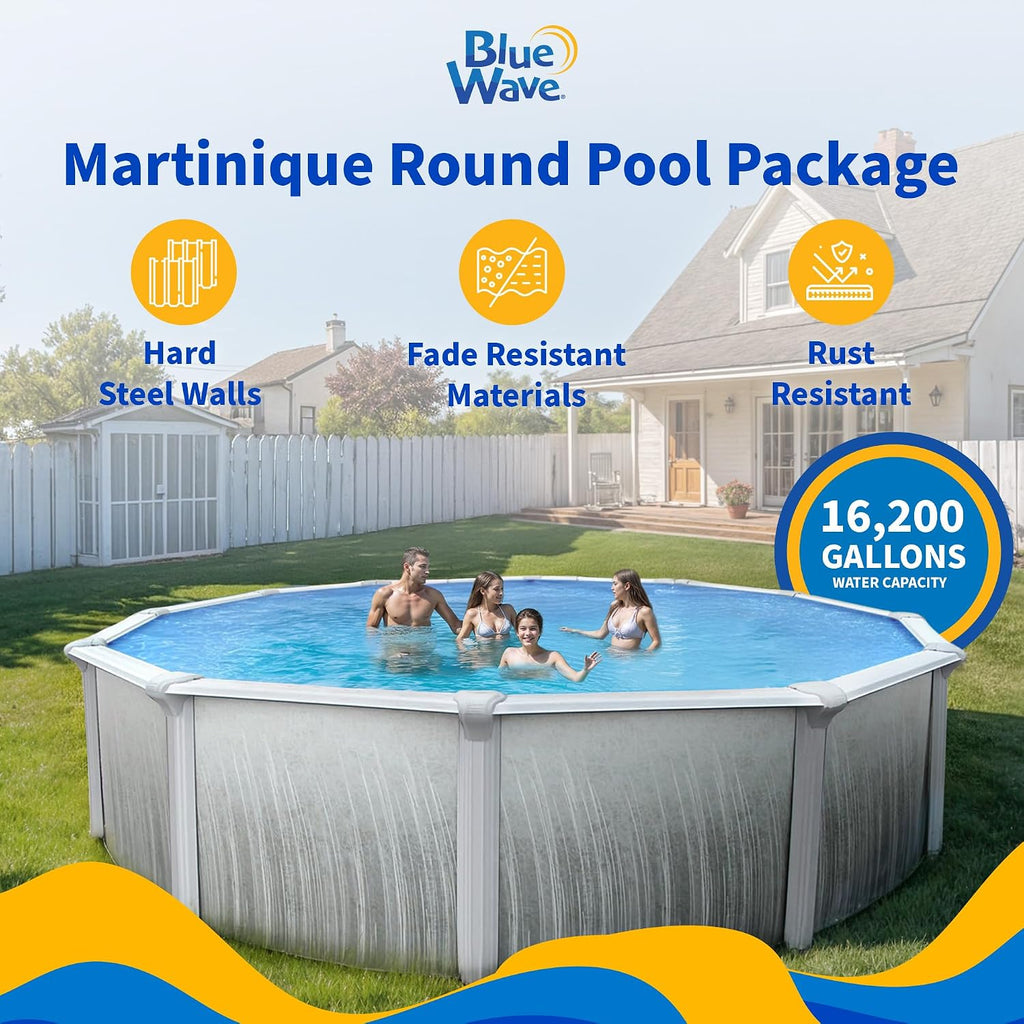 Martinique 27-ft Round 52-in Deep 7-in Top Rail Metal Wall Swimming Pool Package
