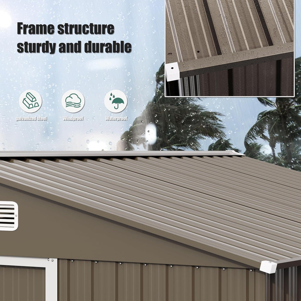 10FT x 8FT Outdoor Storage Shed,Waterproof Lockable Door Metal Tool Shed with Sliding Door and Air Vents,Storage House for Gardening Tools,Metal Storage Shed for Garden,Backyard,Lawn