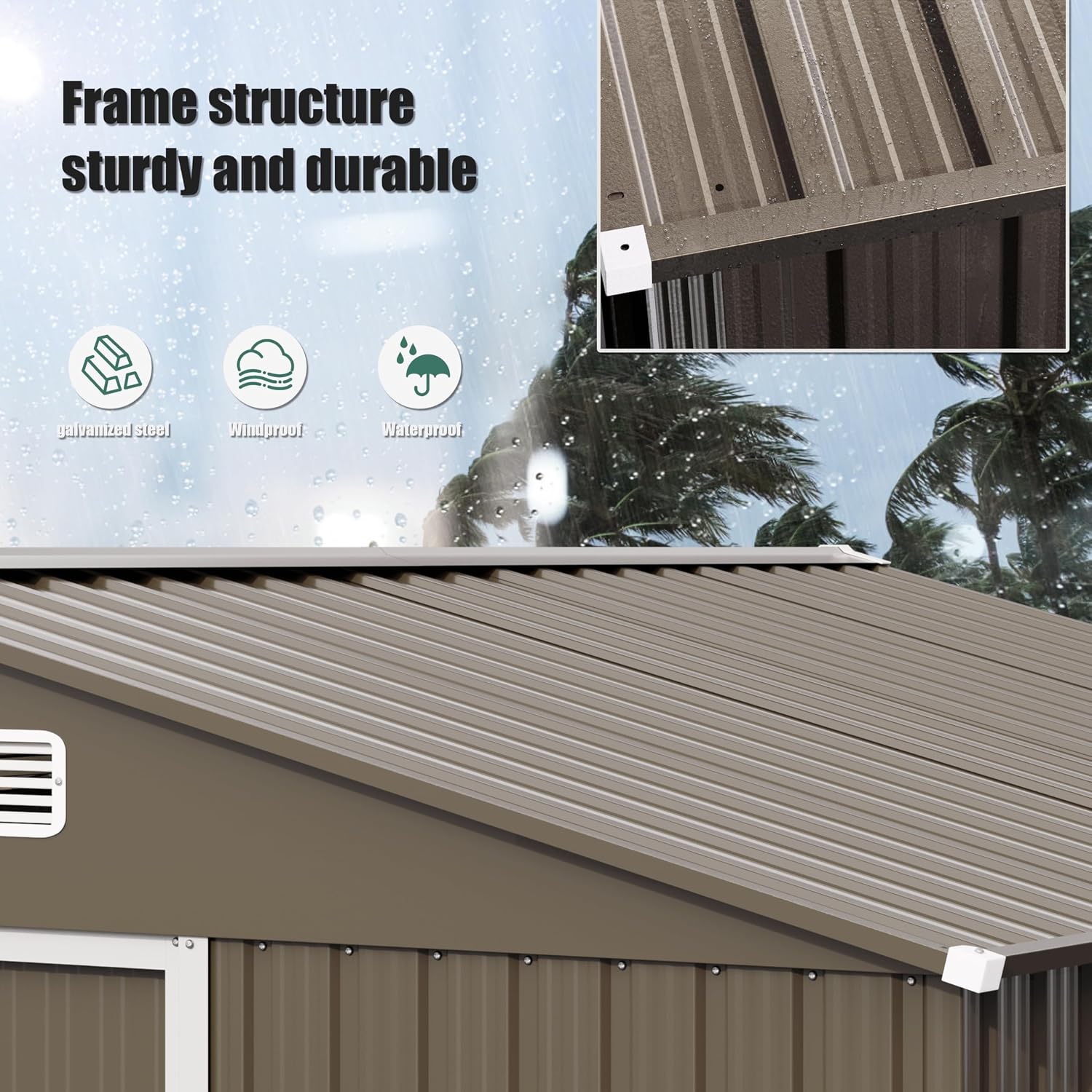 10FT x 8FT Outdoor Storage Shed,Waterproof Lockable Door Metal Tool Shed with Sliding Door and Air Vents,Storage House for Gardening Tools,Metal Storage Shed for Garden,Backyard,Lawn