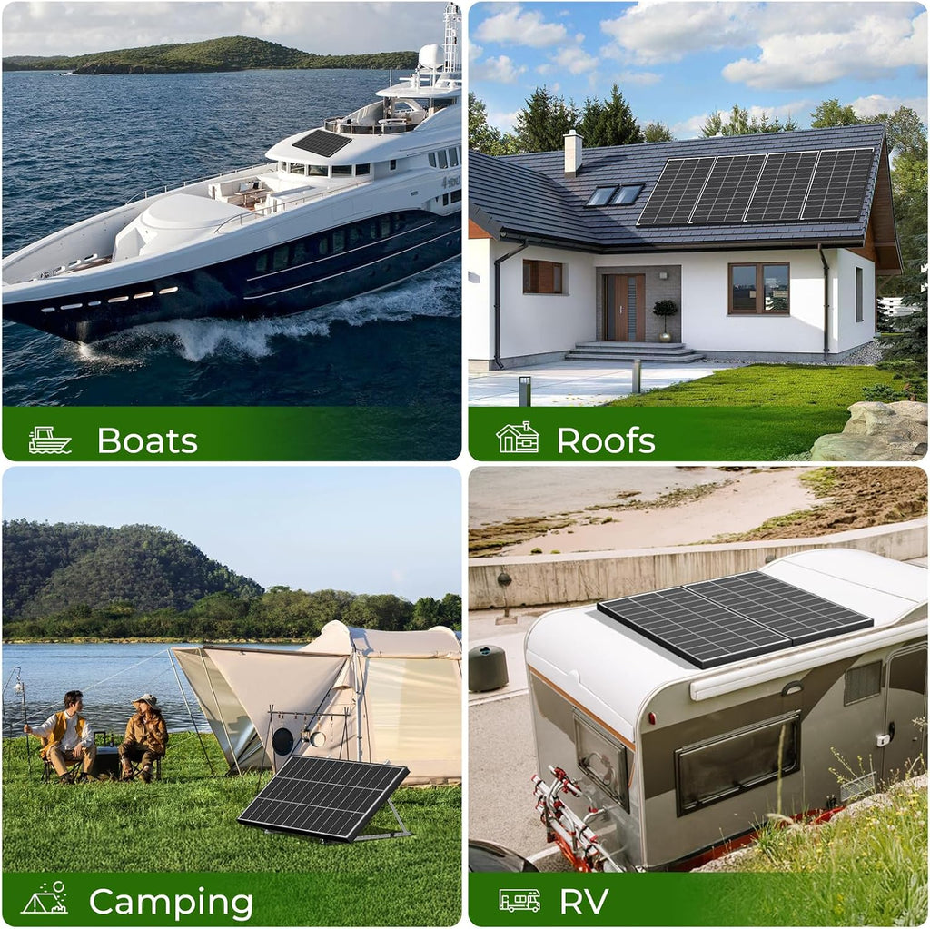 1200 Watt Solar Panels Bifacial 200 Watt Solar Panel 6 Pack 18BB Monocrystalline A+ Cell High-Efficiency Module PV Power Charger Homes Camping RV Battery Boat Caravan Other Off-Grid Applications