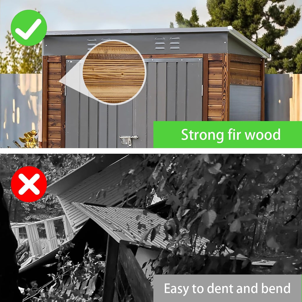 5x3 FT Outdoor Wood Storage Shed, Garden Tool Shed with Windows, Outside Storage Shed Waterproof for Backyard, Garden, Patio, 4 Vents (Without Floor) Wood Color