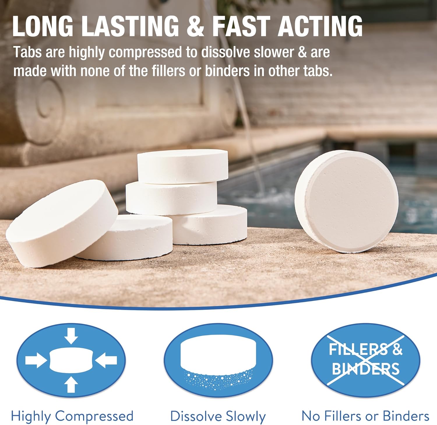 Doheny's 3-Inch Stabilized Chlorine Tablets for Sanitizing Swimming Pools | 99% Pure Tri-Chlor, 90% Available Chlorine | Long-Lasting, UV-Protected, Slow-Dissolving | Individually Wrapped 100lb Bucket