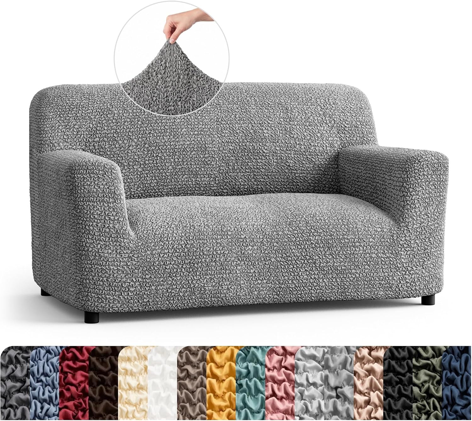 PAULATO BY GA.I.CO. Stretch Sofa Slipcover 1-Piece Elastic Couch Covers for 3-Seater & 4-Seater Sofa Loveseat Armchair Non-Slip Cover Machine Washable Protector – Ash (40'-63' Wide)