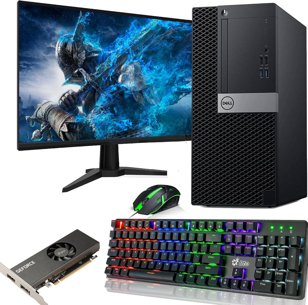Dell Gaming Tower Desktop PC – Intel Core i5-7500 – 16GB RAM – 256GB SSD – 1TB HDD – GeForce GTX 1050 Ti – 24' LED Monitor – RGB Keyboard & Mouse – Windows 11 Pro – Gaming Computer (Renewed)
