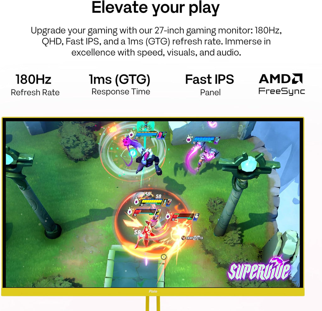 Pixio PX278 Wave Yellow 27 inch 180Hz Refresh Rate Quad HD 1440p Resolution Fast IPS Panel 1ms GTG Response Time Built-in Speakers Gaming Monitor with AMD FreeSync