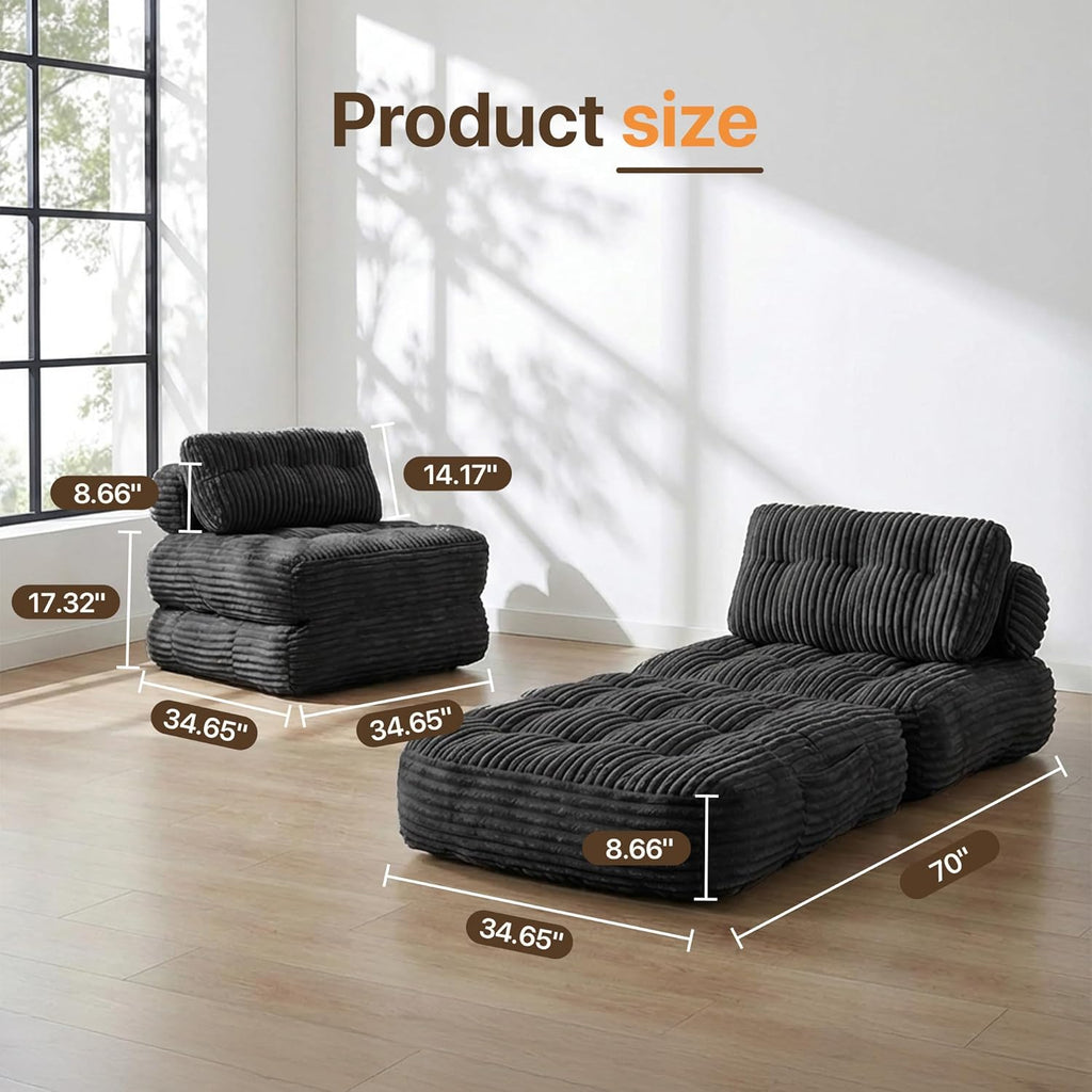 Claiks Folding Sofa Bed, Boneless Chair with Pillow Sleeper Sofa with Back Support, Sleeper Chair Portable Fold Out Chair Bed Comfy Foldable Mattress for Living Room, Black, Single