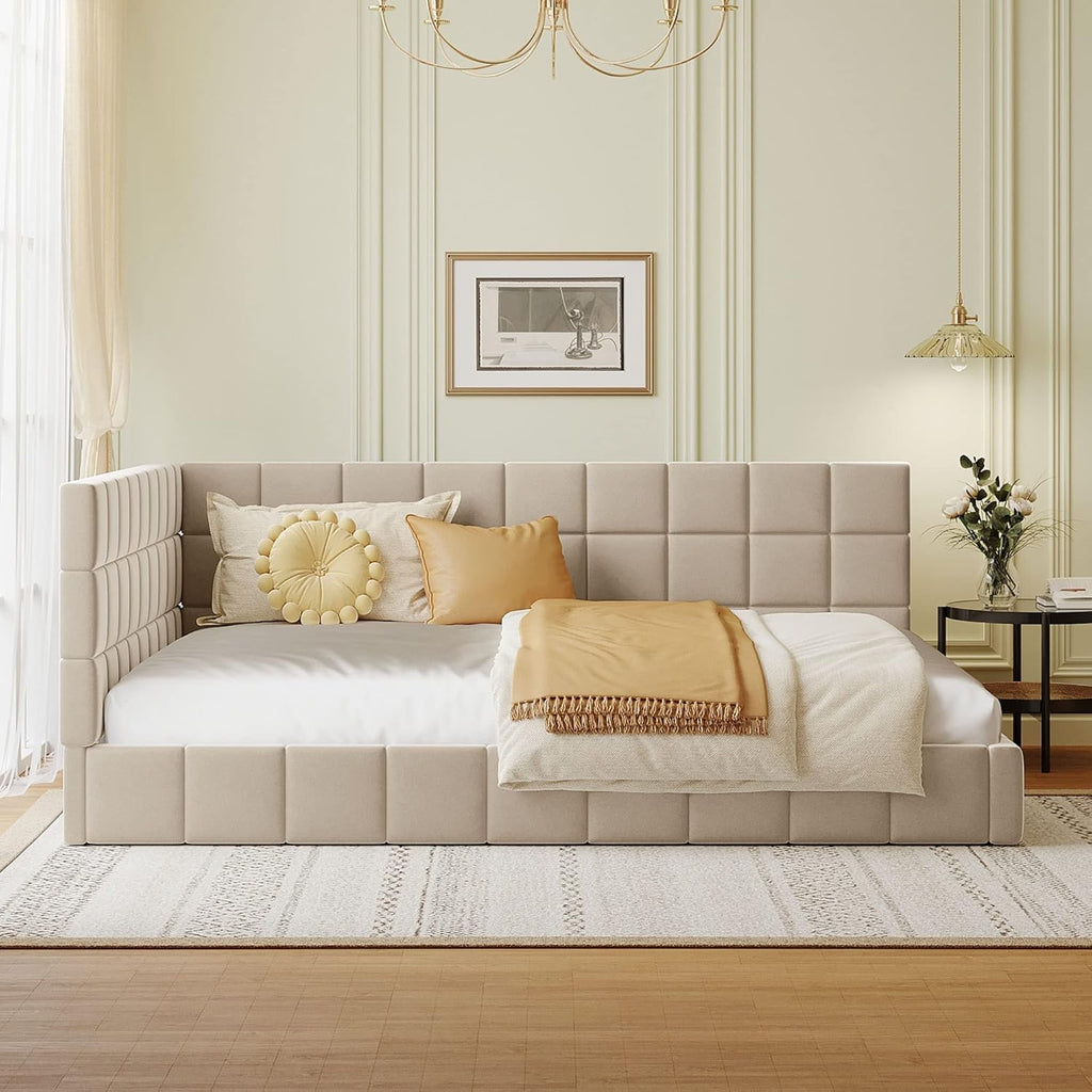 Merax Full Size Daybed, Full Upholstered Daybed Sofa Bed Frame, No Box Spring Needed, Beige