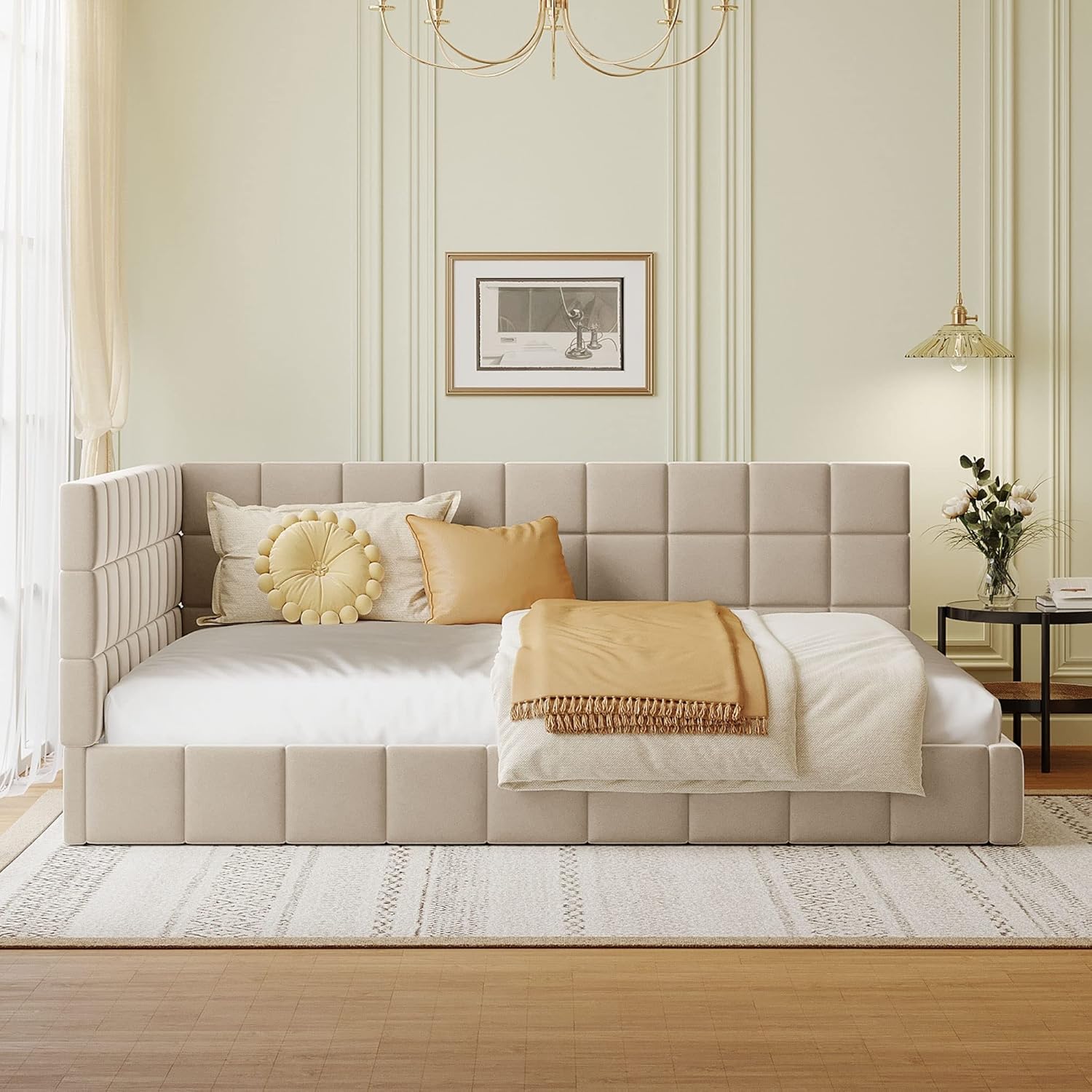 Merax Full Size Daybed, Full Upholstered Daybed Sofa Bed Frame, No Box Spring Needed, Beige