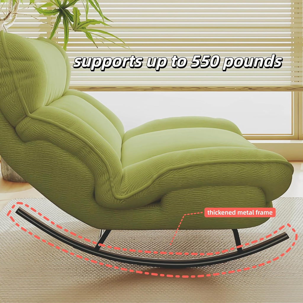 Sofa Rocking Chair Metal Frame with Adjustable Backrest Comfortable Decorative Chair Modern Ergonomic Sofa for Living Room Bedroom (Green)