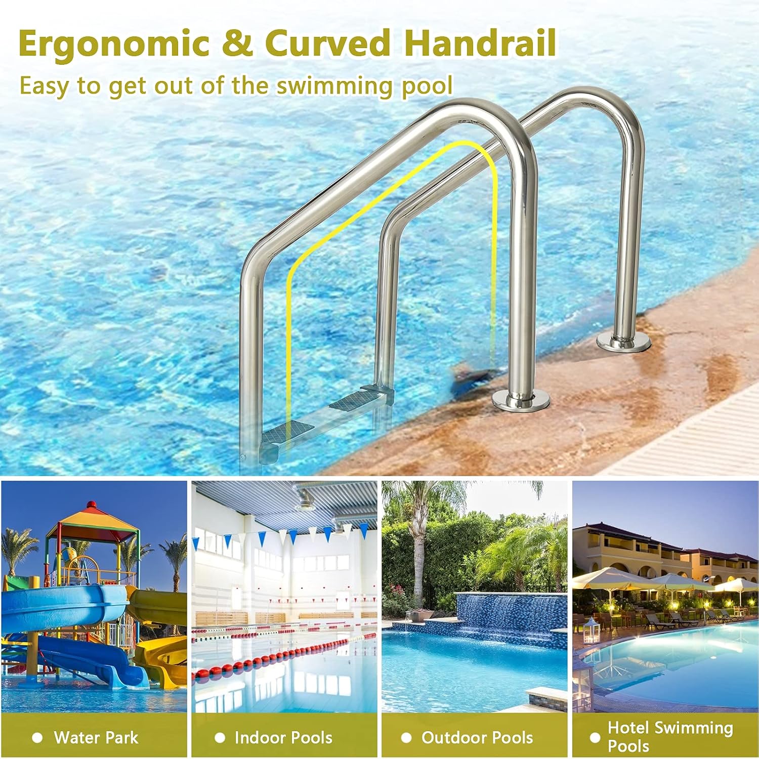 Goplus Swimming Pool Ladder, 3-Step/4-Step In-Ground Stainless Steel Step for Indoor/Outdoor Pool, Heavy Duty Non-Slip Ladder, Easy Assembly (3-Step)