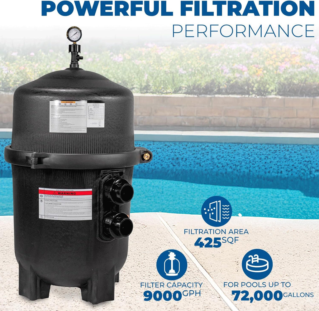 XtremepowerUS 425 SQ/FT Pool Cartridge Filter In-Ground Above Ground Swimming Pool and Spa Filter System (4-Pieces Filter Set) 2' Inlet/Outlet Fitting
