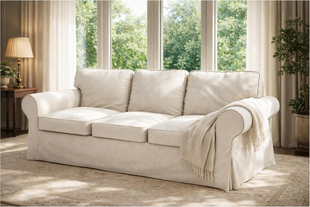 Sofa Covers Compatible with IKEA Ektorp 3 Three Seat Sofa Slipcovers (Polyester Beige, Ektorp Sofa)