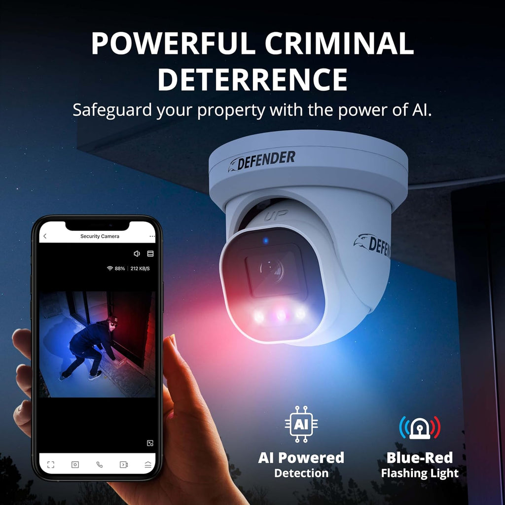 Defender AI Powered Sentinel Pro Turret 16CH NVR PoE Security Camera System, 16pc Metal Turret Cameras, 109° Wide Angle, IP66 Rated, Audio Recording, Web Viewing, 2TB HDD, Works w/Empower App