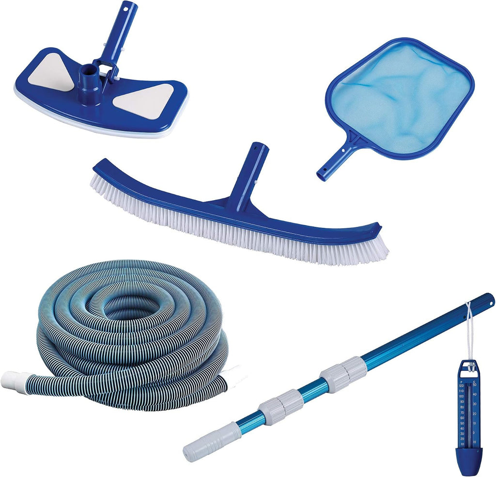 Blue Wave San Pedro 18-ft Round 52-in Deep Above Ground Swimming Pool – Steel Top Rails, Sand Filter, Skimmer, Liner, A-Frame Ladder & Maintenance Kit – Complete Outdoor Pool Accessories