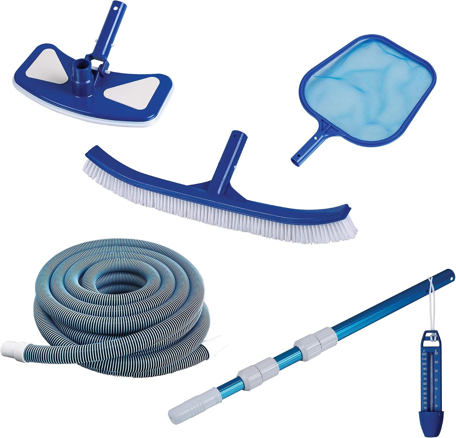 Blue Wave San Pedro 18-ft Round 52-in Deep Above Ground Swimming Pool – Steel Top Rails, Sand Filter, Skimmer, Liner, A-Frame Ladder & Maintenance Kit – Complete Outdoor Pool Accessories
