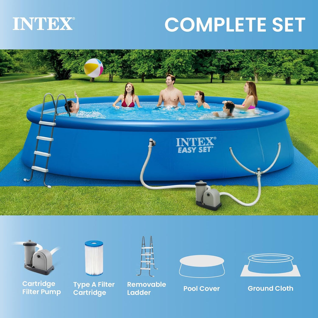 INTEX Easy Set 18 ft x 48in Above Ground Pool Set, Round Inflatable Swimming Pool with 1500 GPH Cartridge Filter Pump, Ladder, Cover, & Ground Cloth