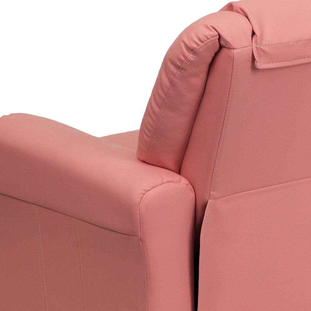 EMMA + OLIVER Pink Vinyl Kids Recliner with Cup Holder and Headrest