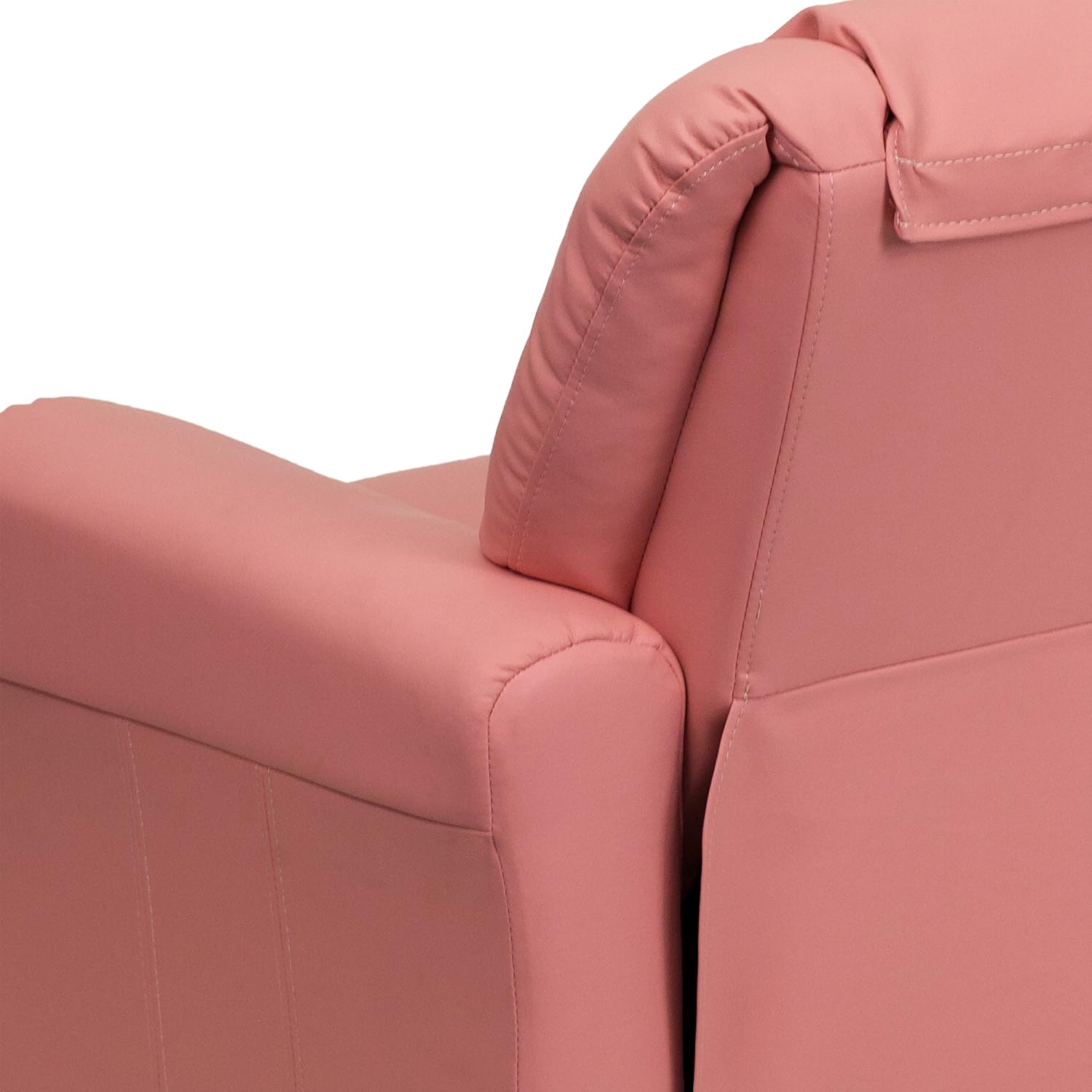 EMMA + OLIVER Pink Vinyl Kids Recliner with Cup Holder and Headrest