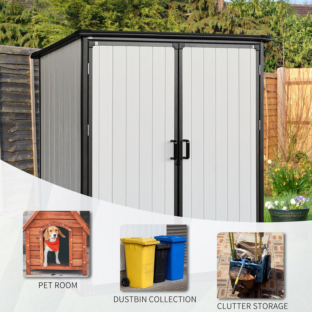 5x3 FT Outdoor Storage Shed Waterproof Resin Cabinet with Lockable Doors Heavy Duty Metal Shed Tool Sheds for Garden Backyard Lawn Bikes Patio Furniture, Easy Assembly, Gray (Black)