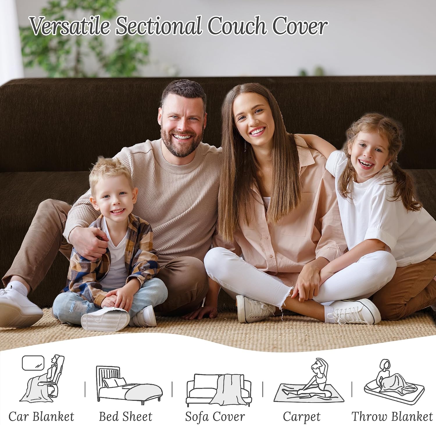 HDCAXKJ Corner Sectional Couch Covers for Dogs L Shape Sofa Cover with Tassel Chenille Super Soft Non Slip U Shaped Couch Cover Blanket Washable Sectional Slipcover Protector (Chocolate, 91x276 inch)